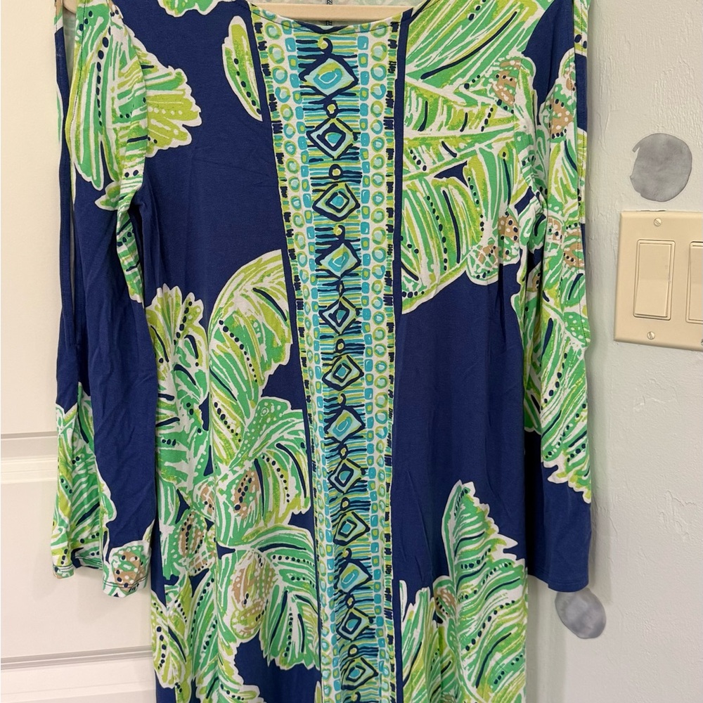 Lilly Pulitzer Navy Blue Dress with Lime Green Palm Print